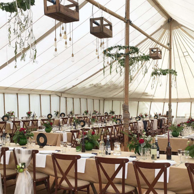 Interior of traditional wedding marquee